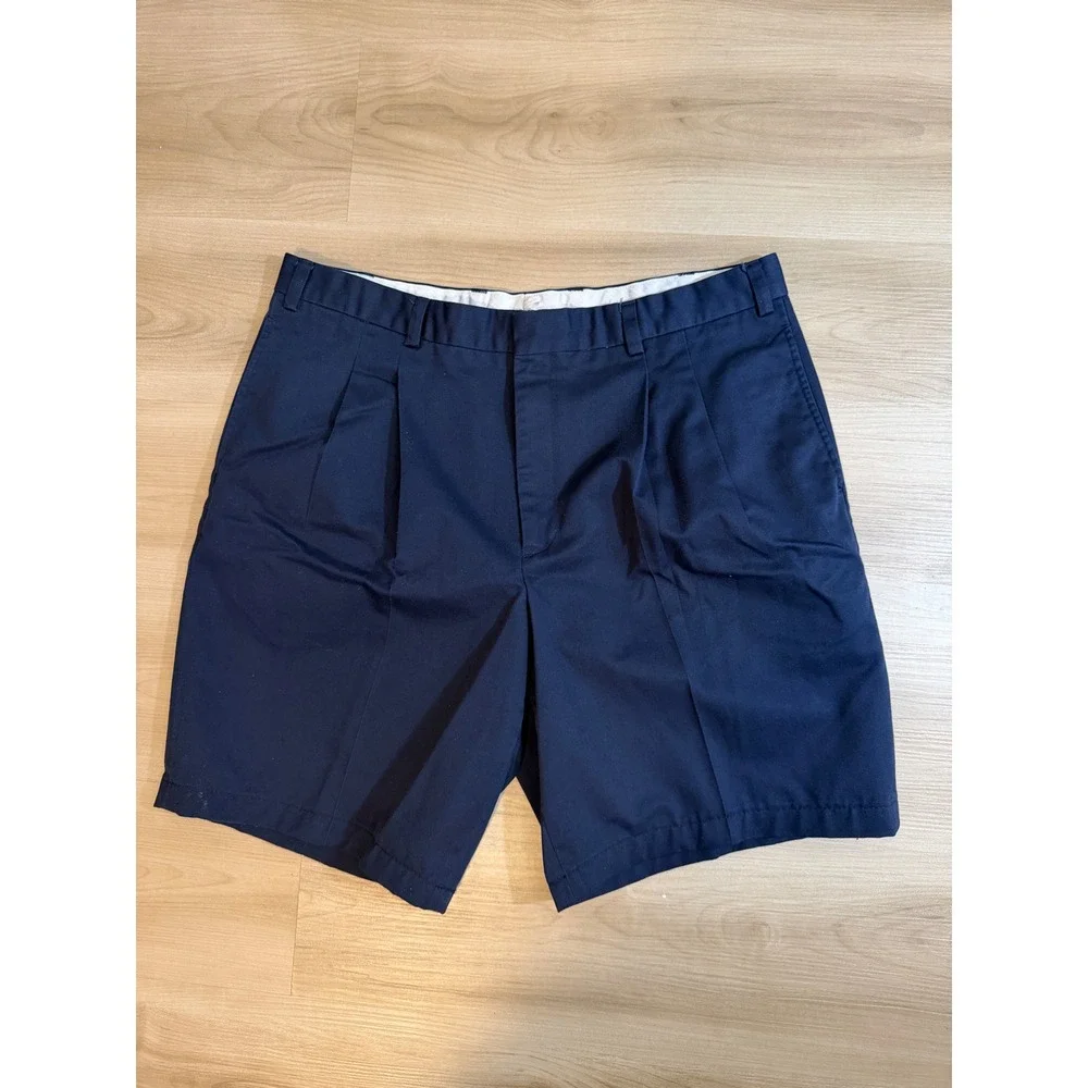 L.L. Bean Pleated Chino Shorts Men 38 Navy Blue Casual Preppy Classic